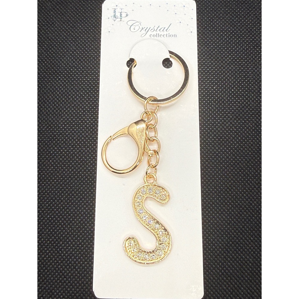 Crystal Collection Gold Tone Initial S Rhinestone Keychain Bag Charm New